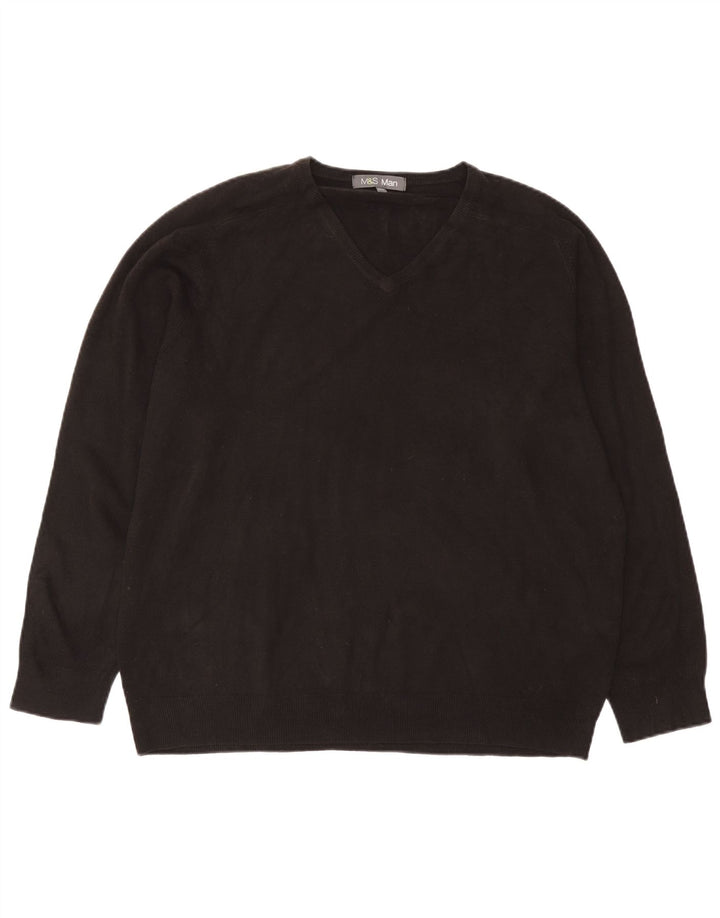 Marks & Spencer Herren-Pullover mit V-Ausschnitt, 2XL, schwarzes Acryl