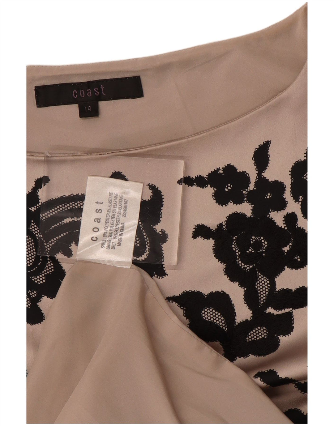 COAST Damen Ärmelloses Etuikleid UK 14 Mittelgraues, geblümtes Polyester