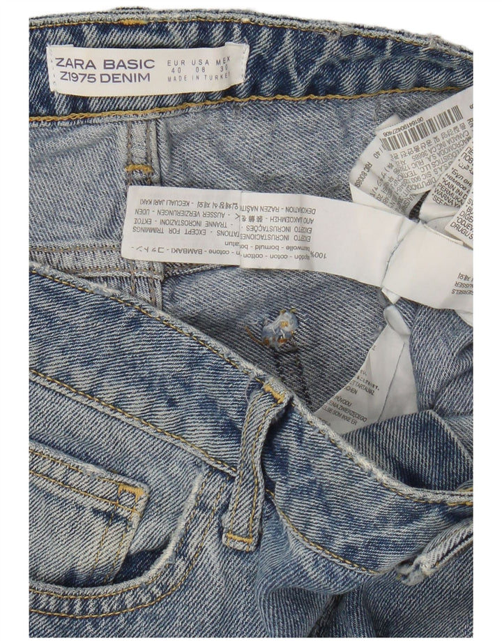 Zara Damen Graphic Cropped Jeans EU 40 Medium W30 L26 Blau gepunktete Baumwolle