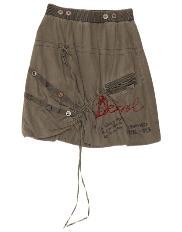 Desigual Womens Graphic Bubble Rock EU 36 Small W28 Khaki Baumwolle