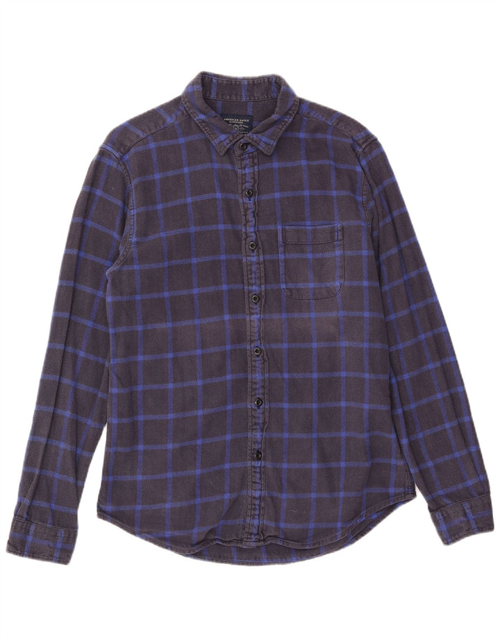 American Eagle Herren-Flanellhemd, mittelgroß, marineblau, kariert, Baumwolle