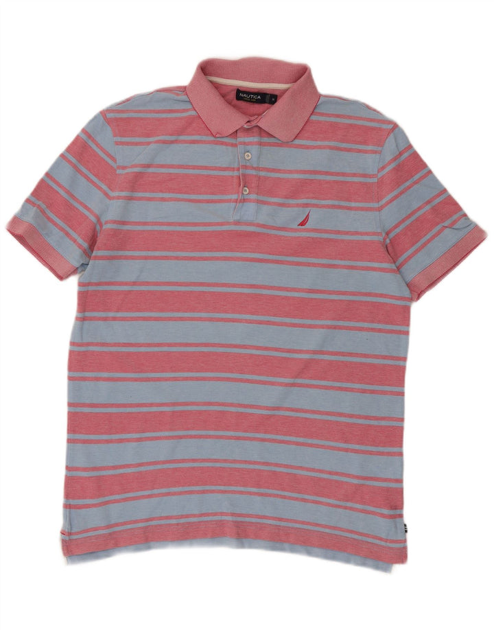 Nautica Herren-Poloshirt aus mittelblauer, gestreifter Baumwolle