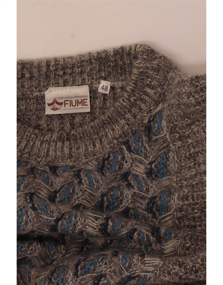 Fiume Herren-Pullover mit U-Boot-Ausschnitt, Größe 48, mittelgrau, geblümt