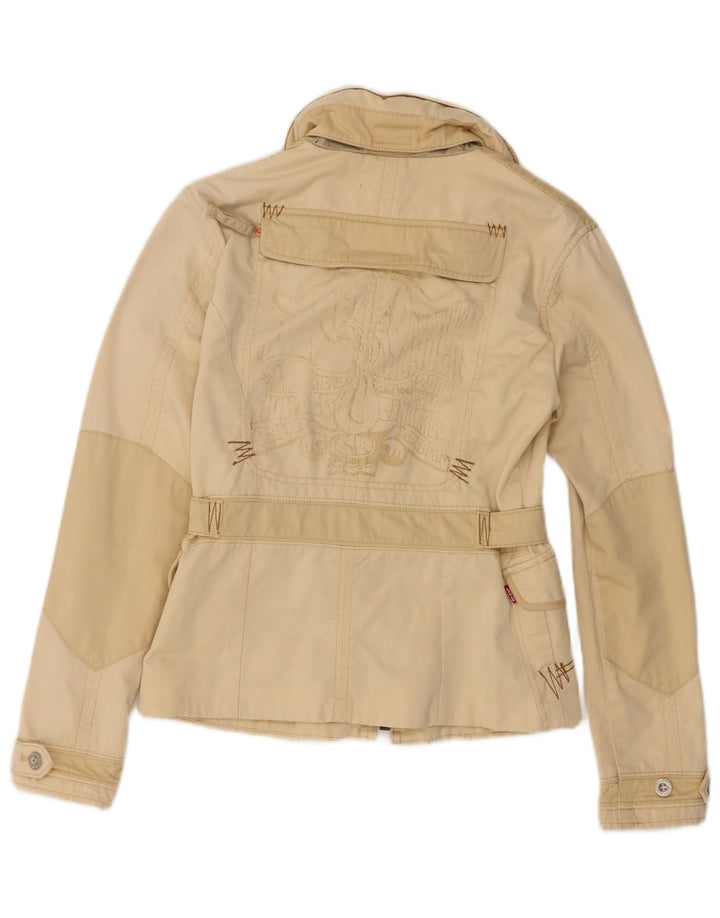 Levi's Womens Graphic Hooded Utility Jacket UK 10 Small Beige Baumwolle