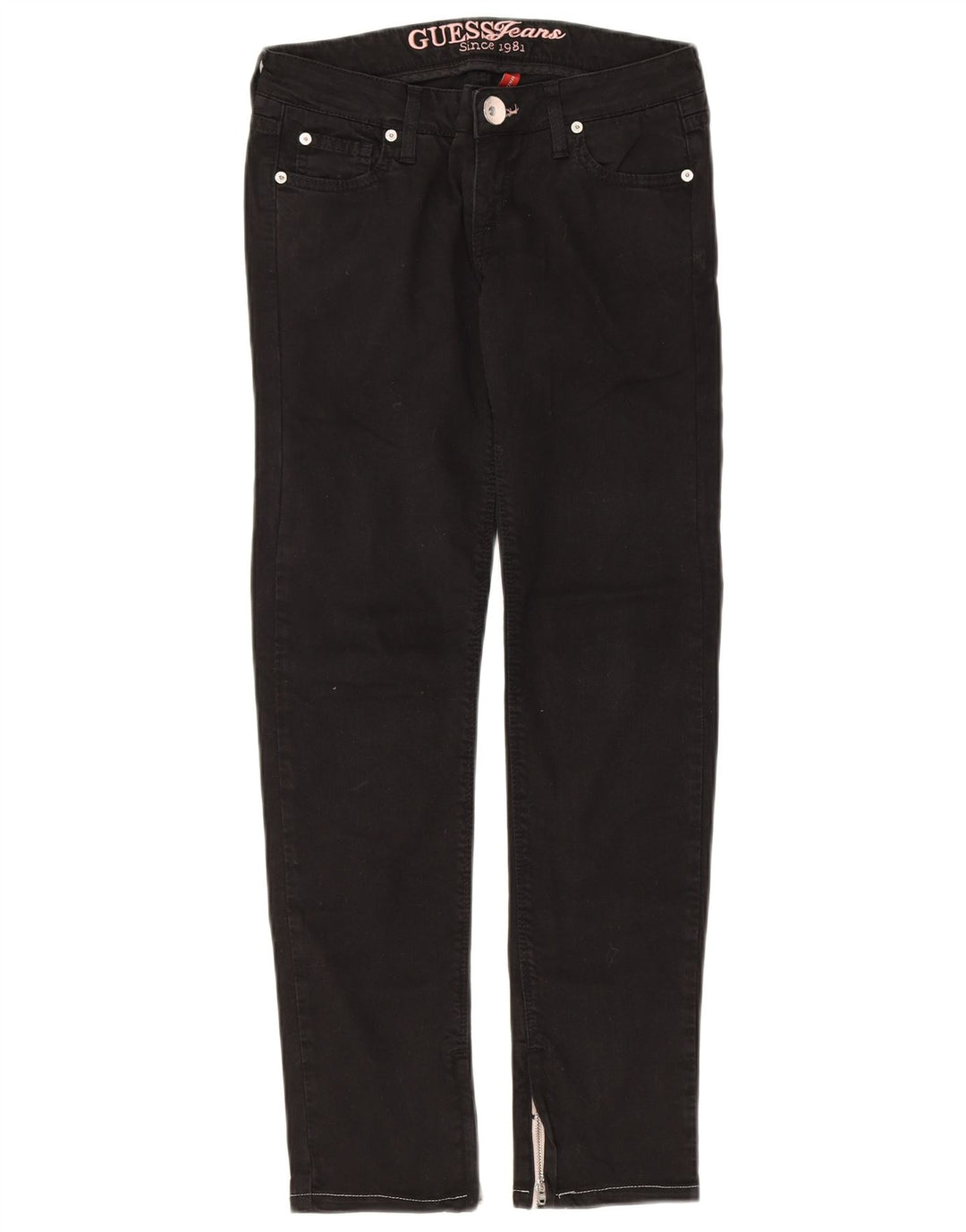 GUESS Damen Slim Jeans W26 L28 Schwarze Baumwolle