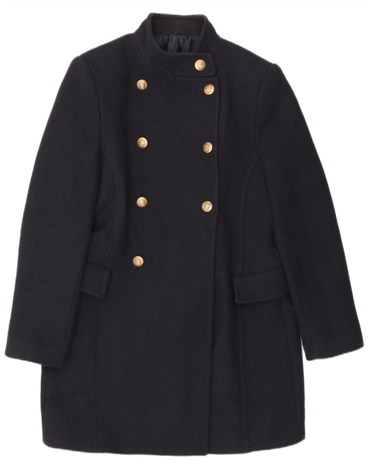Zweireihiger Damenmantel von Zara, UK 16, Größe L, marineblaue Wolle