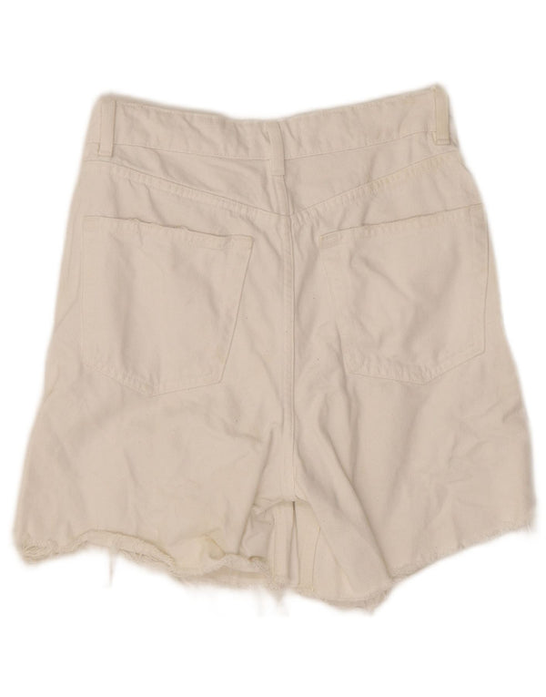 Zara Damen Distressed Denim Shorts EU 36 XS W26 Weiße Baumwolle