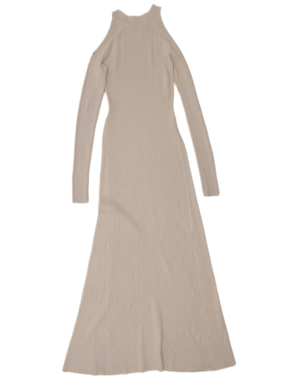 Langärmliges, schulterfreies Maxikleid von Zara für Damen, UK 12, mittelgraue Viskose