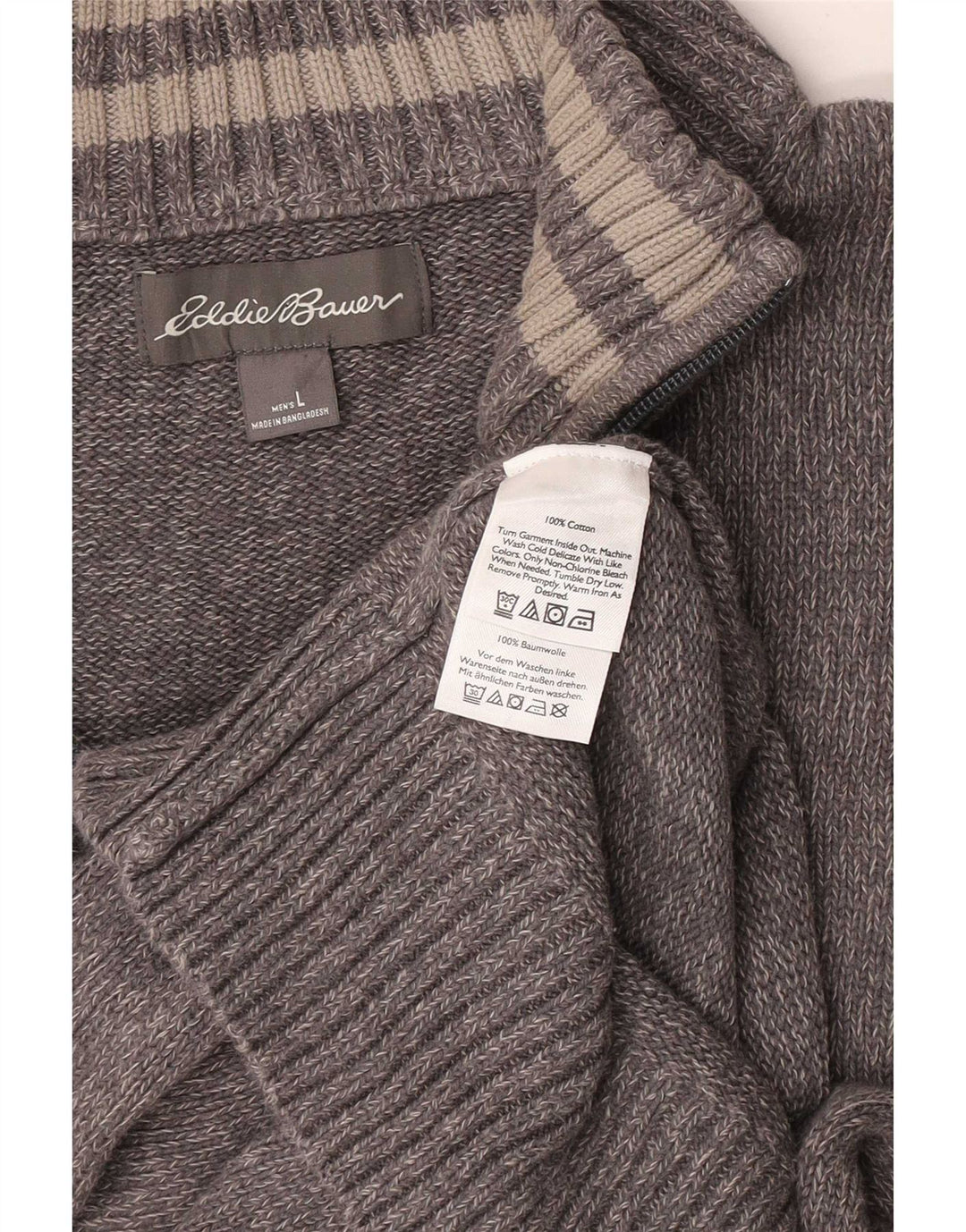 Eddie Bauer Herren-Pullover mit Reißverschluss am Hals, große grau gefleckte Baumwolle
