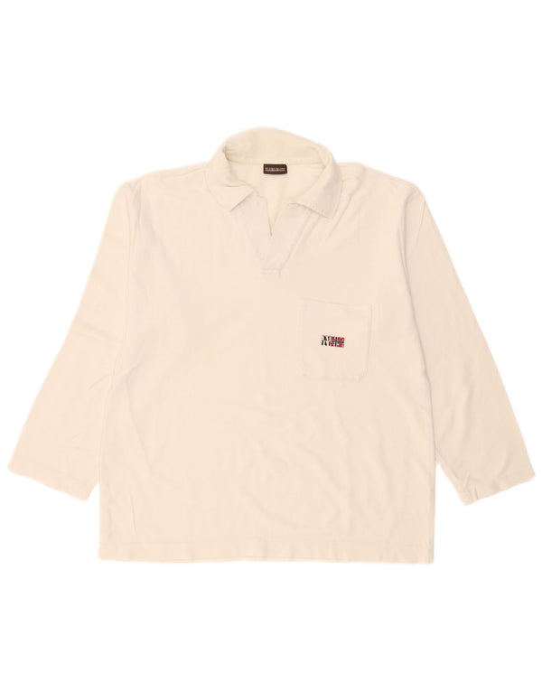 Napapijri Herren-Langarm-Poloshirt XL aus weißer Baumwolle