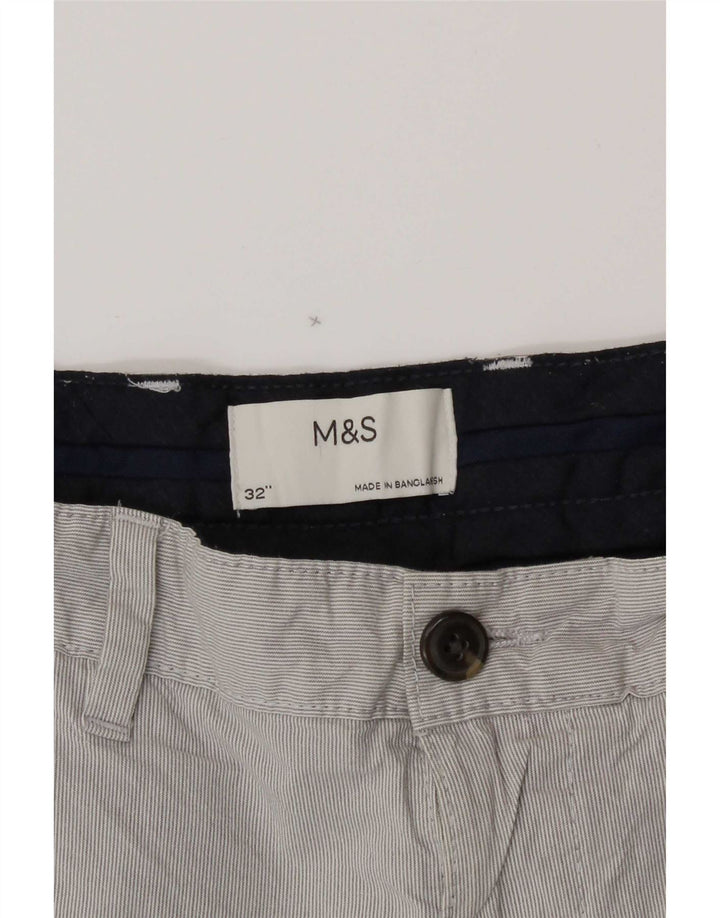 Marks & Spencer Herren-Chinoshorts W32 Mittelgraue Nadelstreifen-Baumwolle