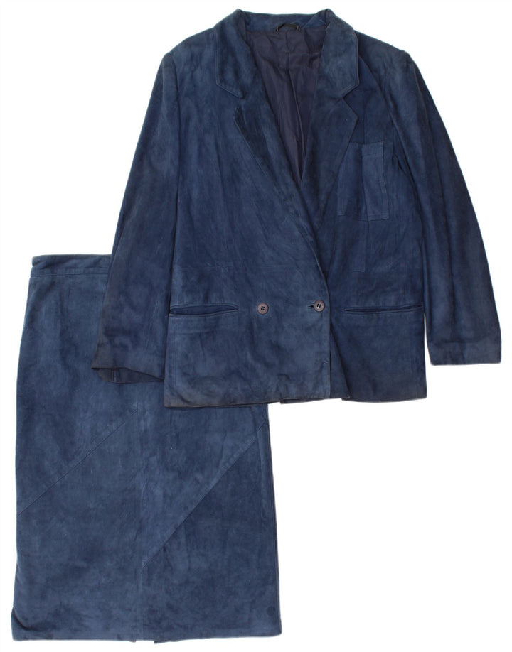 Robrik Damen-Wildleder-2-teiliges Rock-Set IT 44 Medium W30 Marineblaues Leder