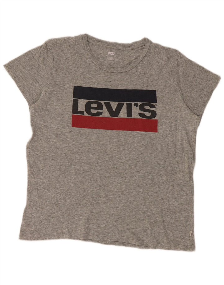 Levi's Womens Graphic T-Shirt Top UK 14 Mittelgraue Baumwolle