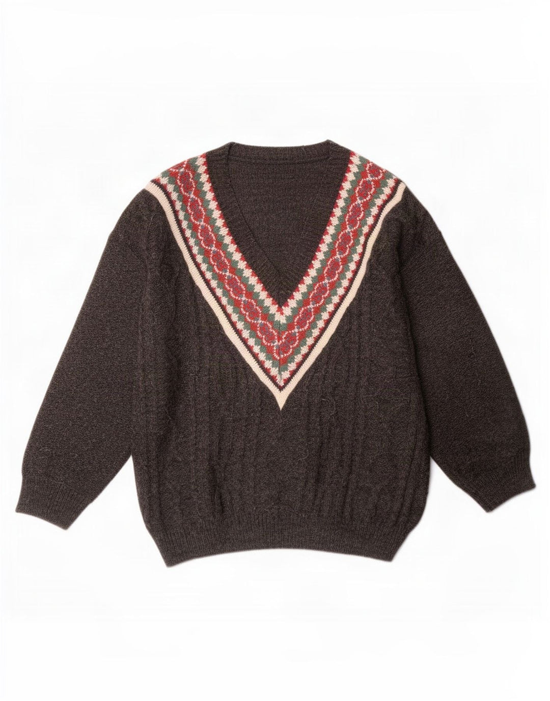Vintage Herren Pullover mit V-Ausschnitt, groß, grau, geometrisch, Acryl