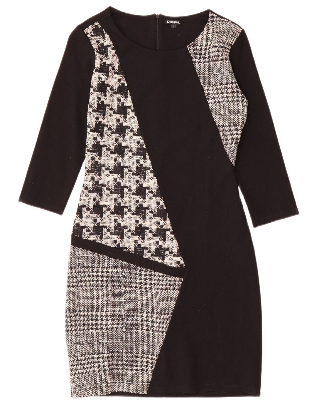 Desigual Damen 3/4-Ärmel-Etuikleid, Größe S, Schwarz, Patchwork
