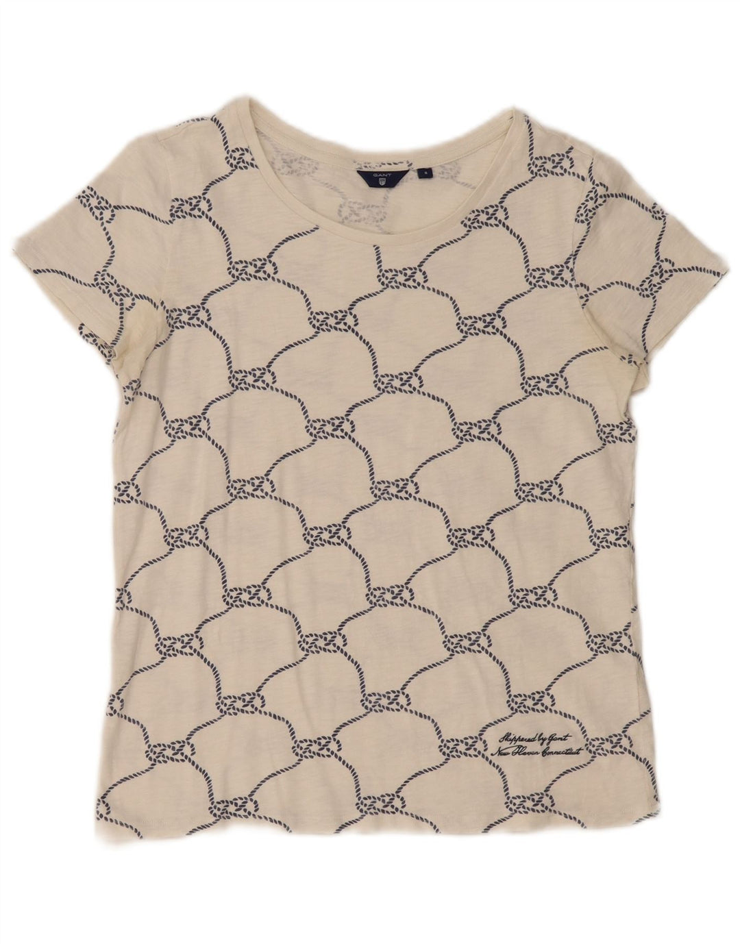 GANT Womens Abstract Pattern T-Shirt Top UK 10 Small Weiße Baumwolle