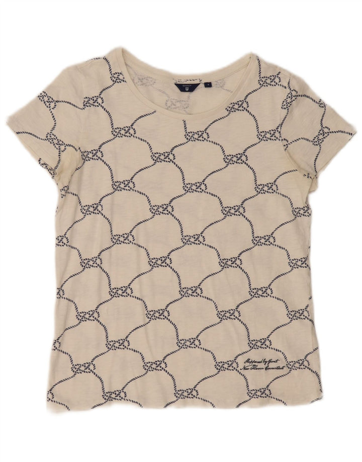 GANT Womens Abstract Pattern T-Shirt Top UK 10 Small Weiße Baumwolle