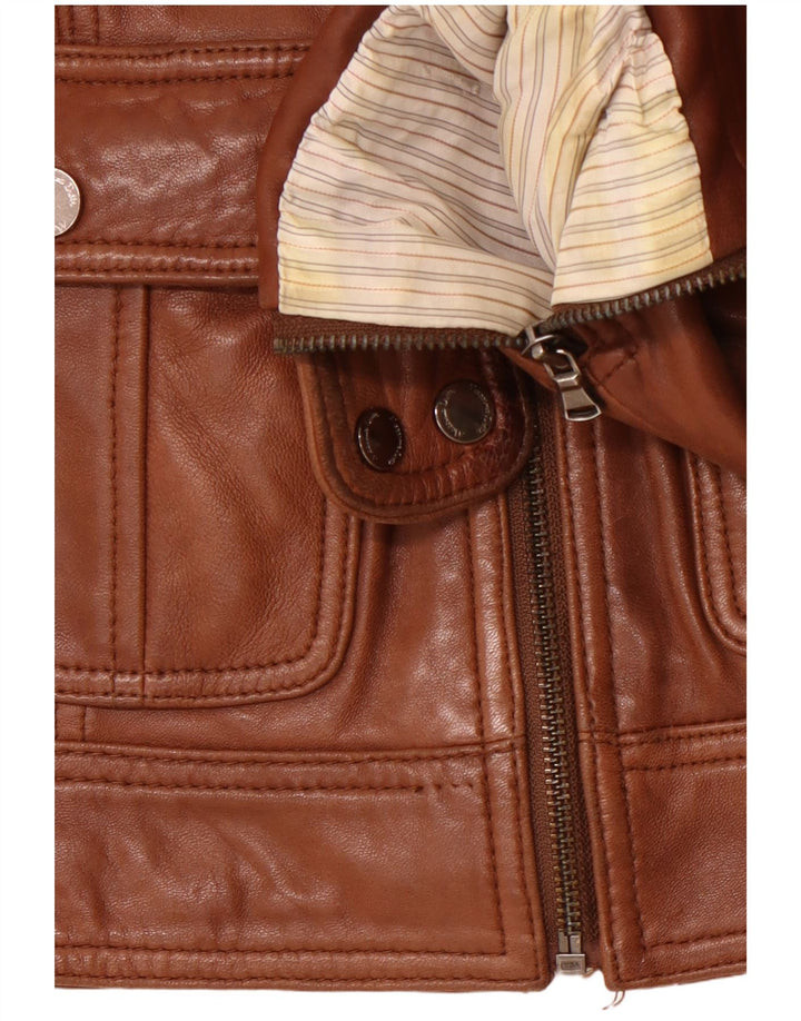 MASSIMO DUTTI Damen Crop Lederjacke UK 10 Kleines braunes Schaffell