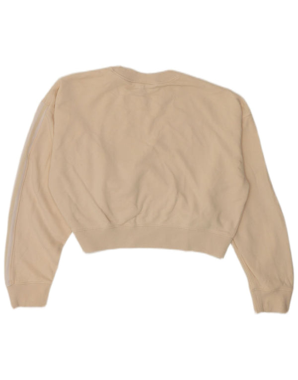 Adidas Damen Crop Oversized Sweatshirt Pullover UK 10 Small Beige Baumwolle