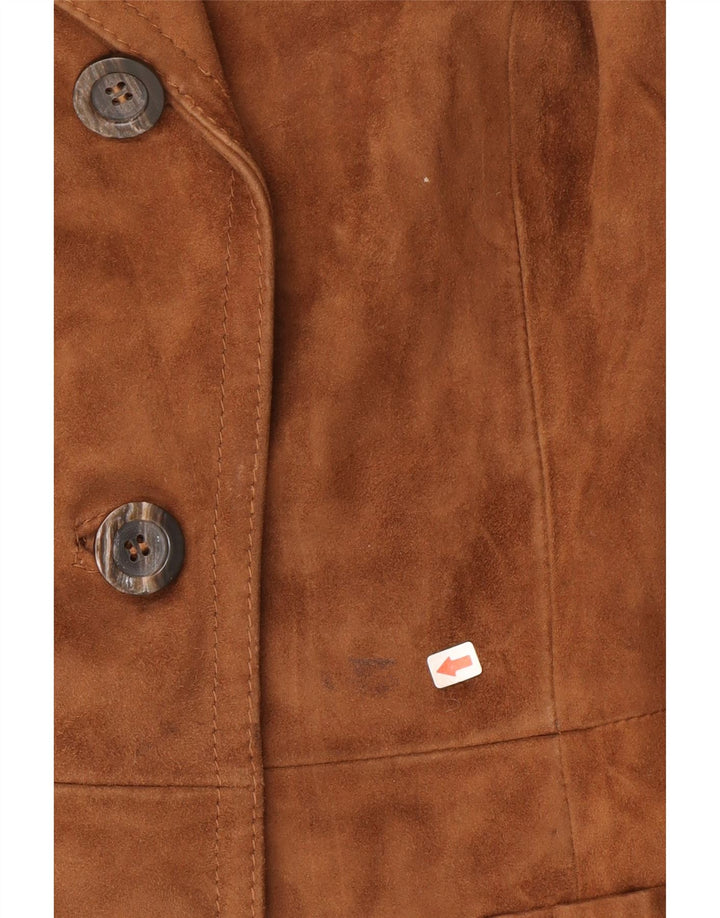 Vintage Damen 3-Knopf-Wildleder-Blazerjacke IT 46 Großes braunes Leder