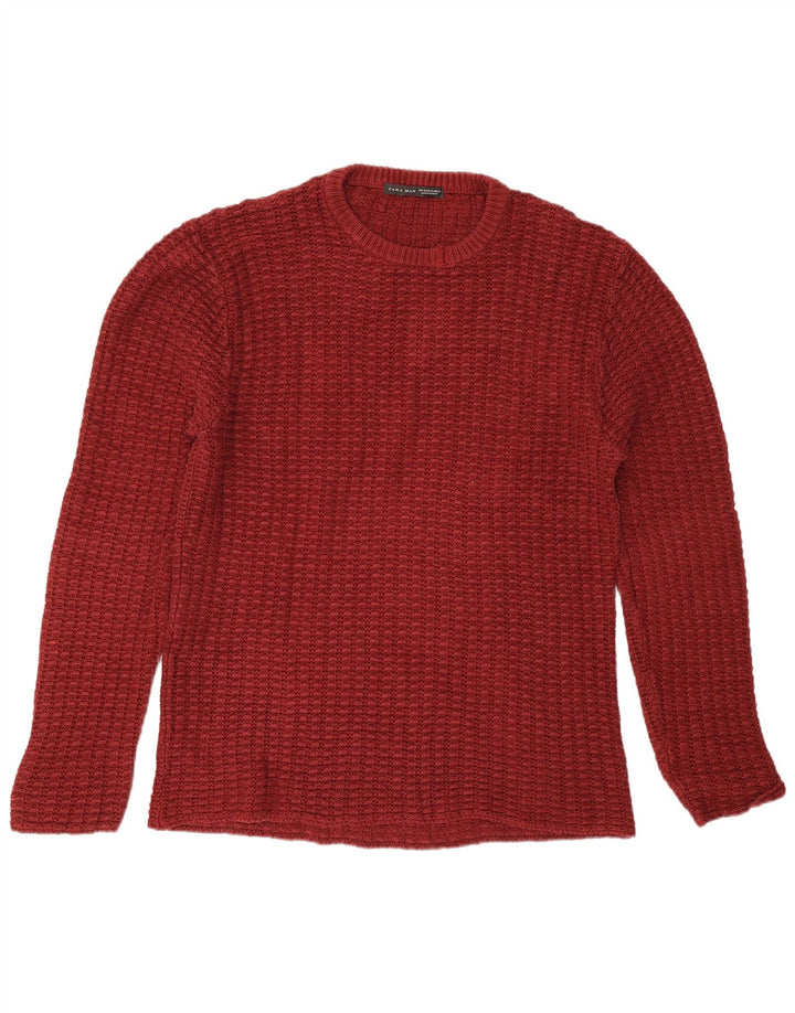 Zara Herren-Pullover mit Rundhalsausschnitt, XL, Burgunderrot