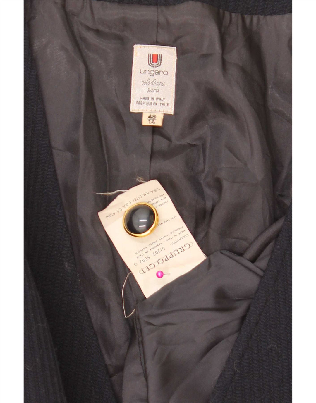 Ungaro Damen Zweireihige Blazerjacke IT 48 XL Marineblaue Wolle