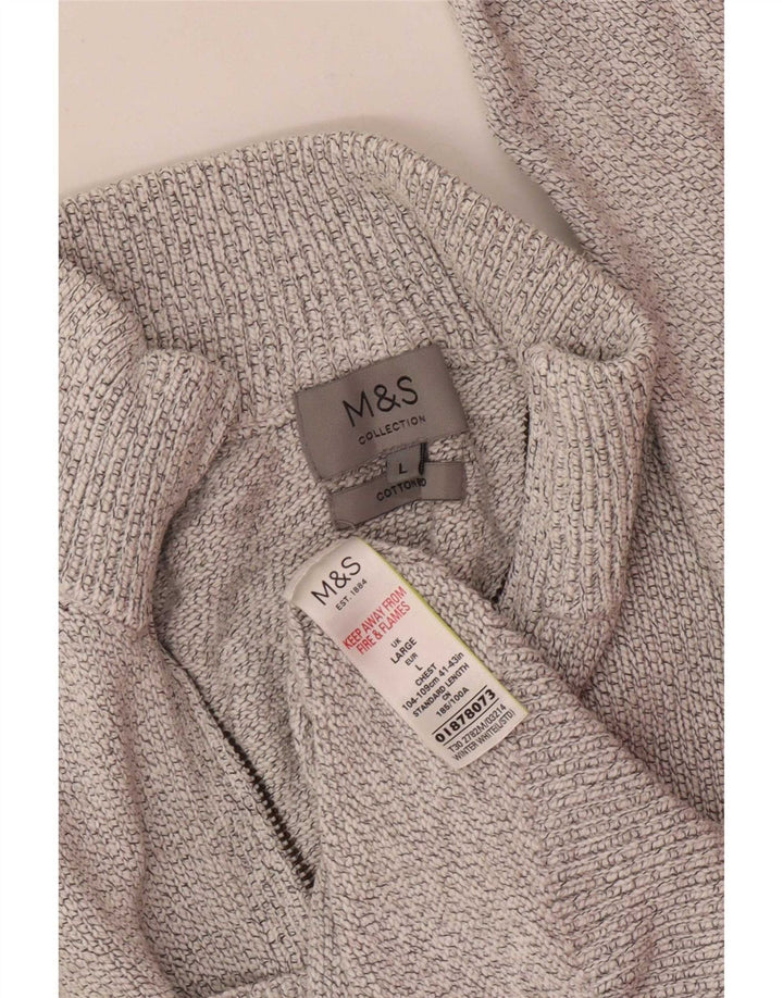 Marks & Spencer Herren-Pullover mit Reißverschluss am Hals, groß, cremefarbene gesprenkelte Baumwolle