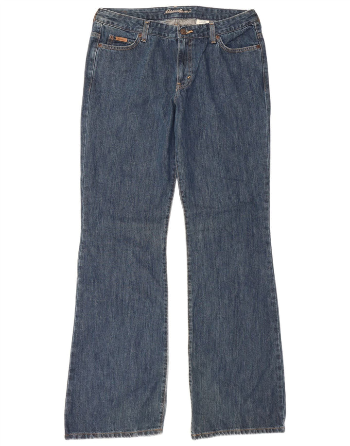Eddie Bauer Damen Bootcut-Jeans mit niedriger Taille, US 12, Größe L, W34, L35, blaue Baumwolle