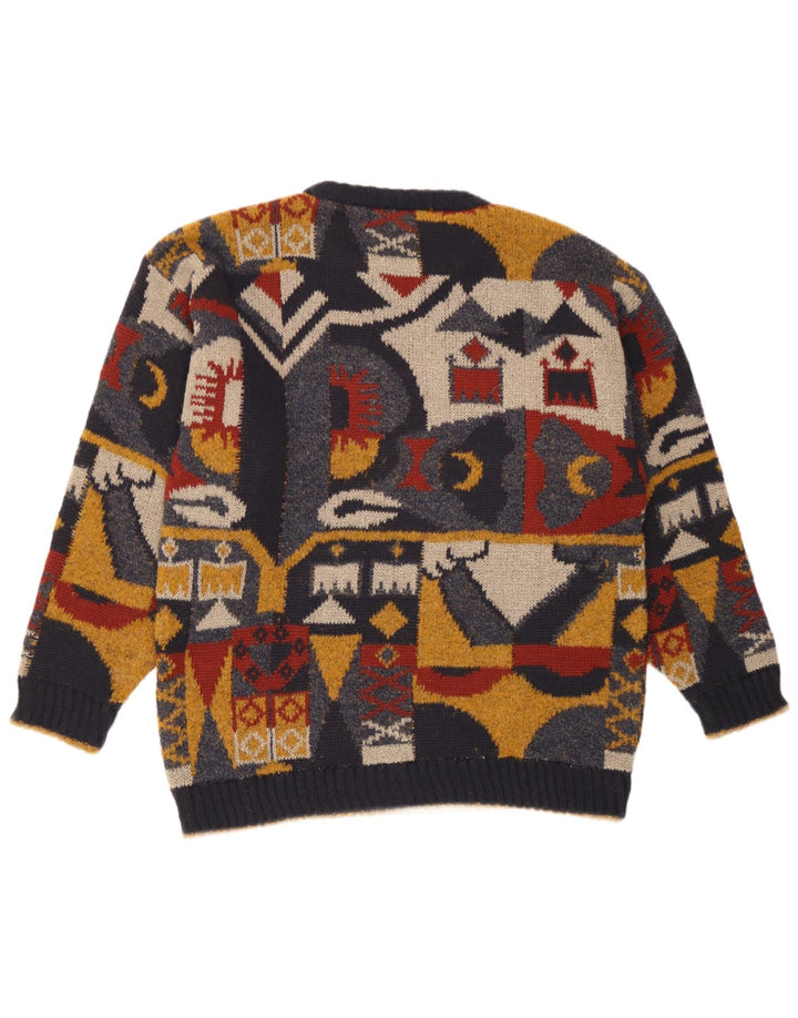 Vintage Herren Pullover mit Rundhalsausschnitt, groß, mehrfarbig, geometrisch