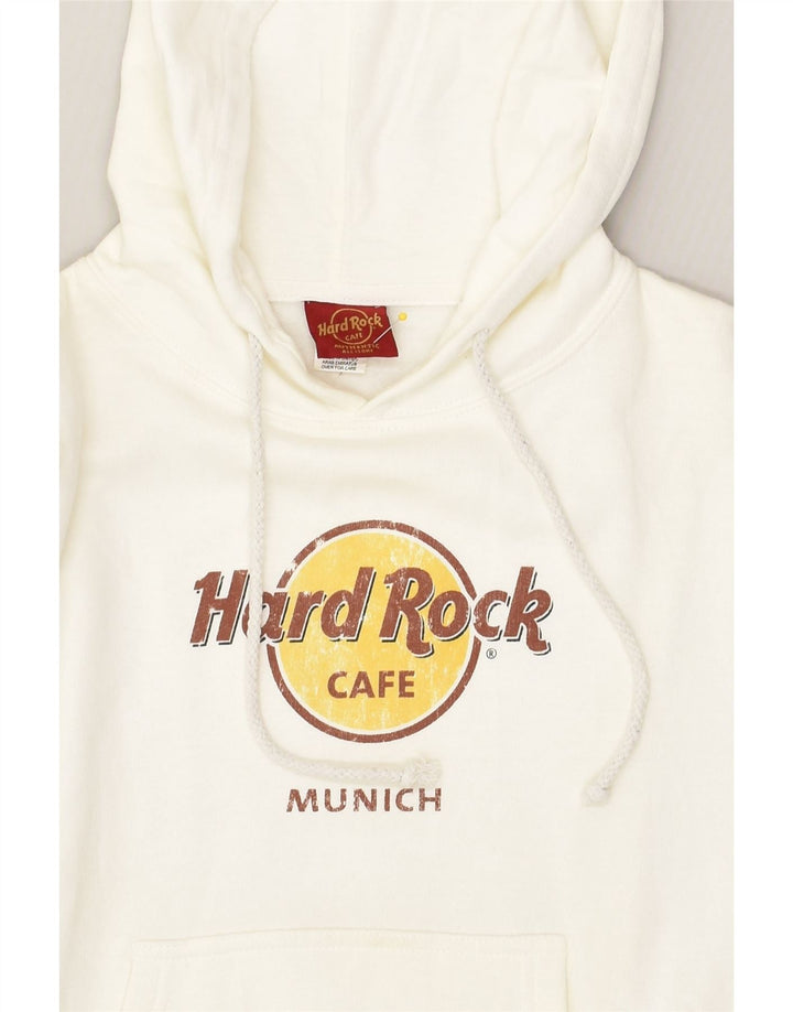 HARD ROCK CAFE Womens Munich Graphic Hoodie Jumper UK 10 Small White | Vintage Hard Rock Cafe | Thrift | Second-Hand Hard Rock Cafe | Used Clothing | Messina Hembry 