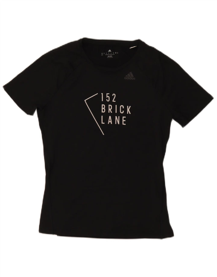 Adidas Damen Climalite Graphic T-Shirt Top UK 8/10 Small Schwarz Polyester