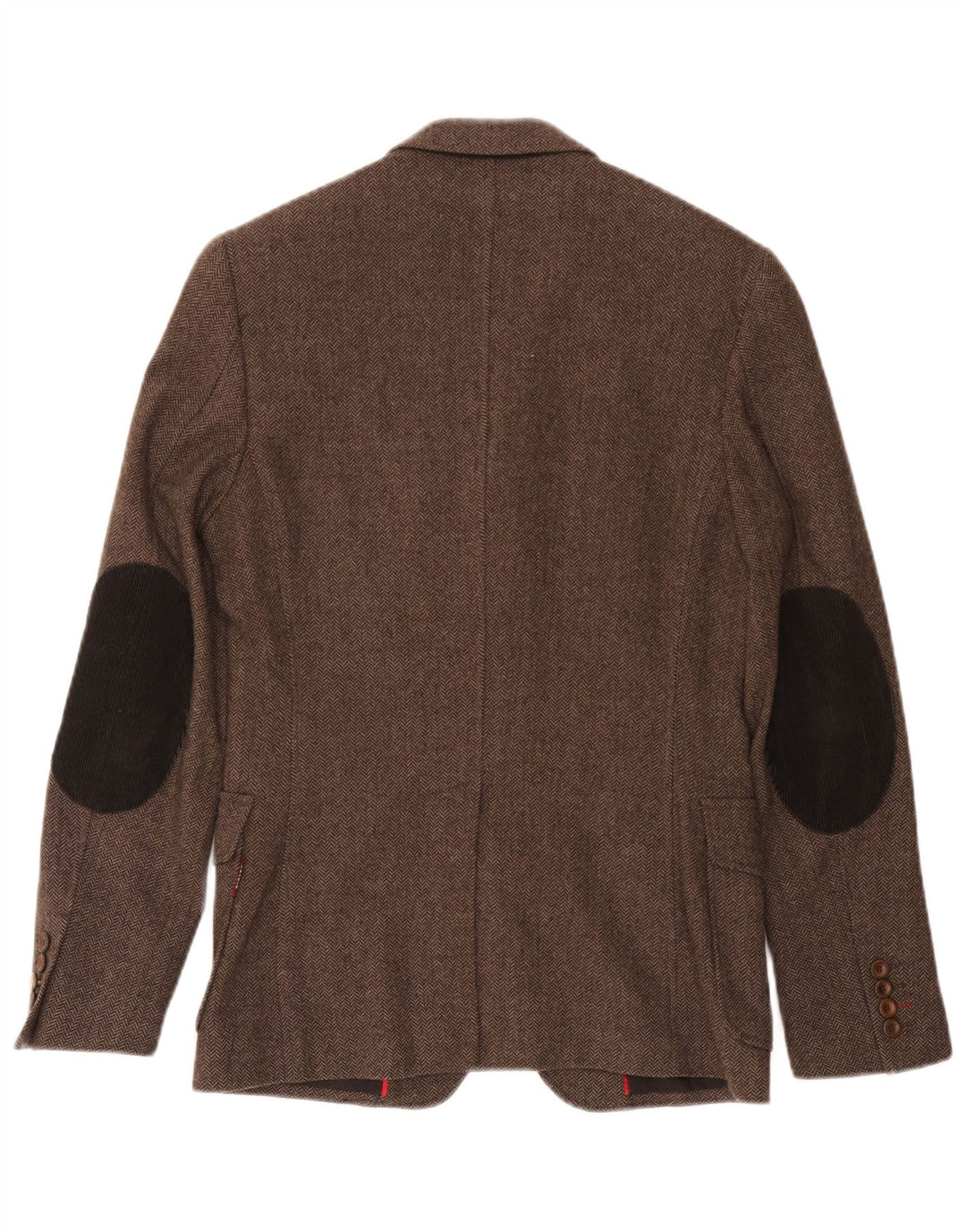 Sisley Herren-Blazer mit 3 Knöpfen, IT 44, XS, braune Wolle mit Fischgrätenmuster