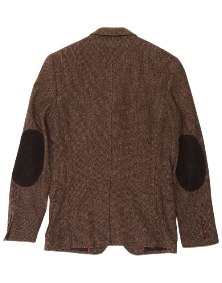 Sisley Herren-Blazer mit 3 Knöpfen, IT 44, XS, braune Wolle mit Fischgrätenmuster