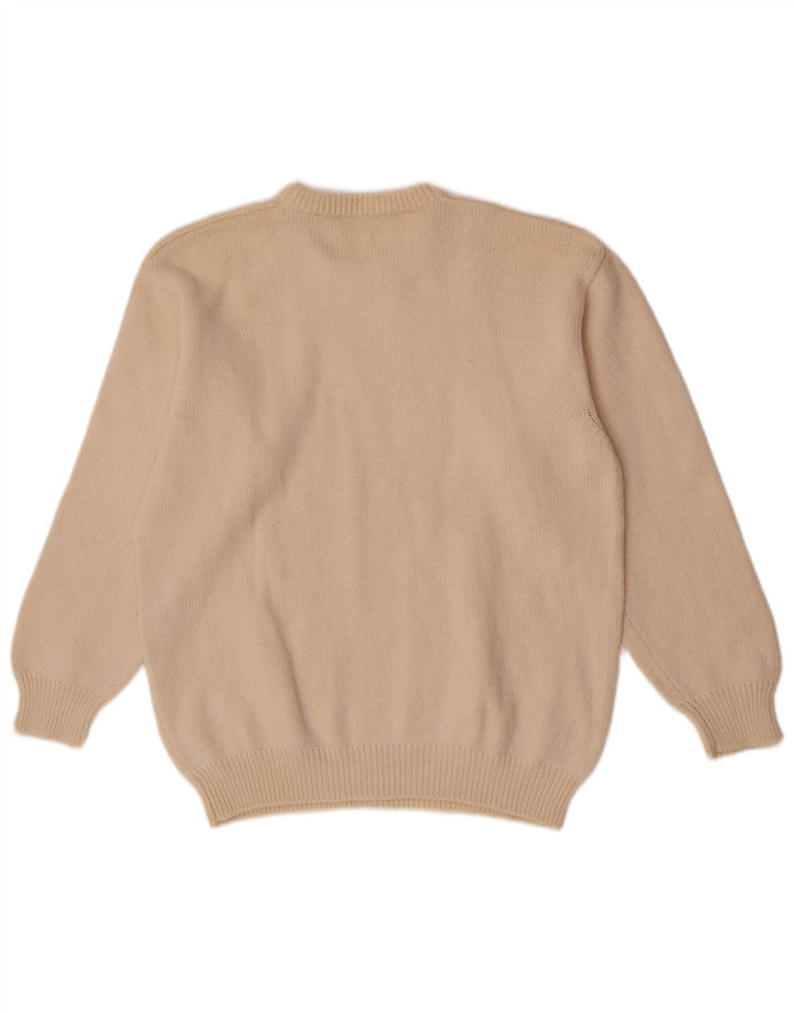 Pollini Herren-Pullover mit Rundhalsausschnitt, Größe 52, große, cremefarbene Wolle