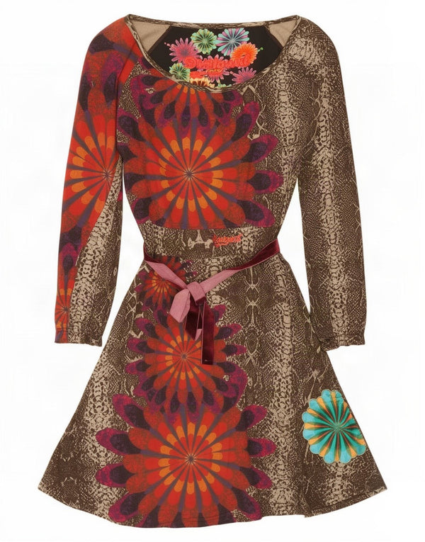 Desigual Damen Grafik-A-Linien-Kleid UK 18 XL Brauner Tierdruck