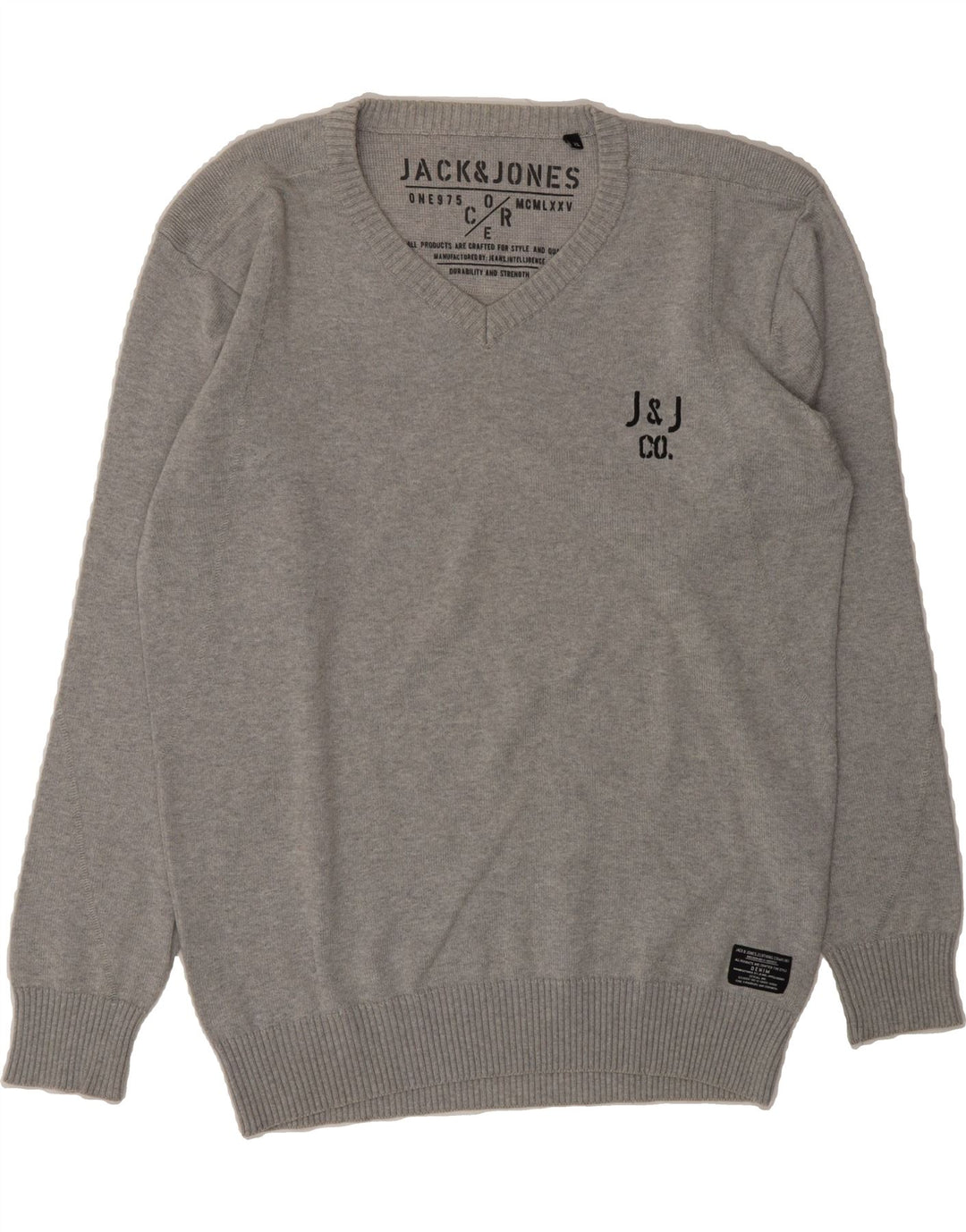 JACK & JONES Mens V-Neck Jumper Sweater XL Grey Cotton Vintage Jack & Jones and Second-Hand Jack & Jones from Messina Hembry 