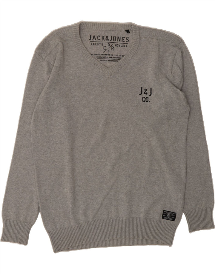 JACK & JONES Mens V-Neck Jumper Sweater XL Grey Cotton Vintage Jack & Jones and Second-Hand Jack & Jones from Messina Hembry 