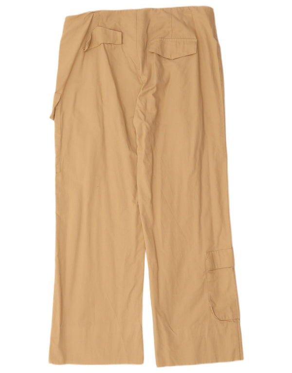 Zara Damen-Cargohose mit hoher Taille und weitem Bein, Größe L, W30, L28, Beige, Baumwolle