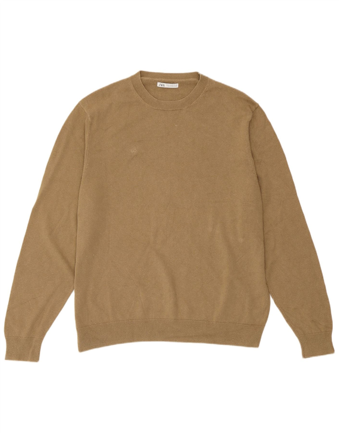 Zara Herren-Pullover mit Rundhalsausschnitt, XL, Beige, Leinen