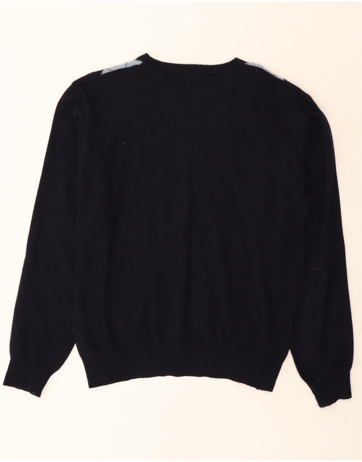 Brugi Herren-Pullover mit Rundhalsausschnitt, groß, marineblau, Argyle-/Diamant-Wolle