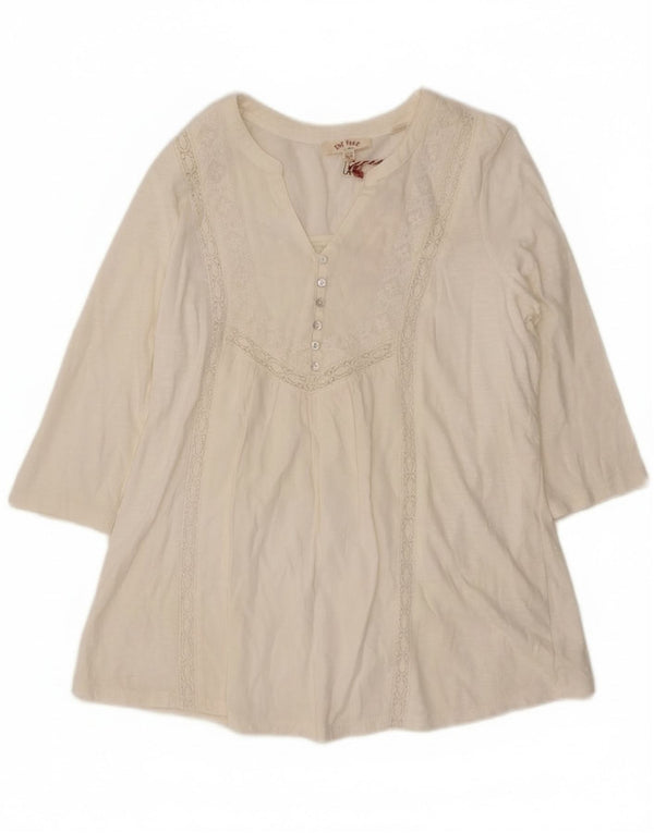 Fat Face Damen-Blusenoberteil mit 3/4-Ärmeln, UK-Größe 12, mittelweiße Baumwolle