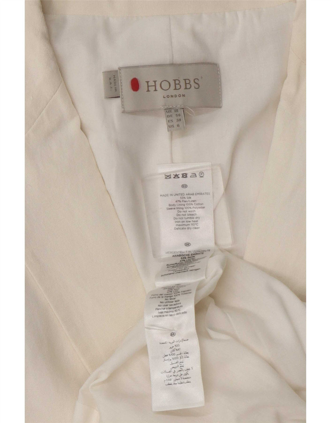 Hobbs Damen-Blazer mit 1 Knopf, Gr. 10, Größe S, weiße Seide