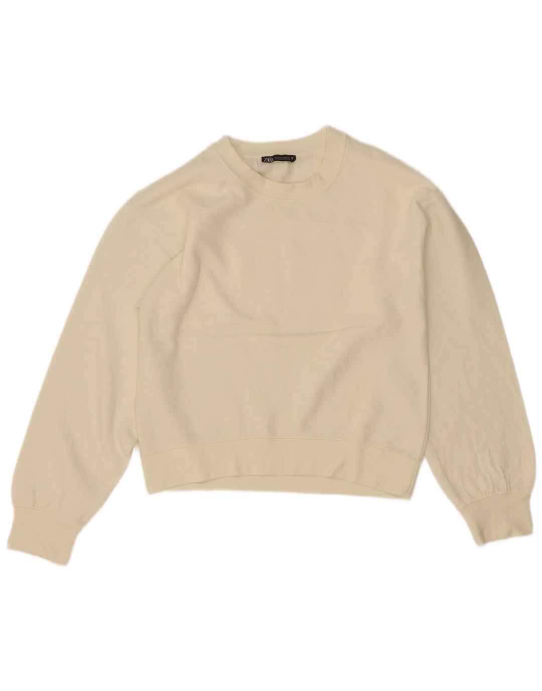 Zara Damen Crop Sweatshirt Pullover UK 10 Small Off White