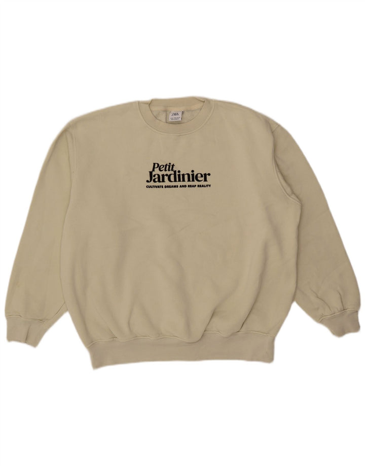 Zara Herren-Sweatshirt mit grafischer lockerer Passform, mittelbeige Baumwolle
