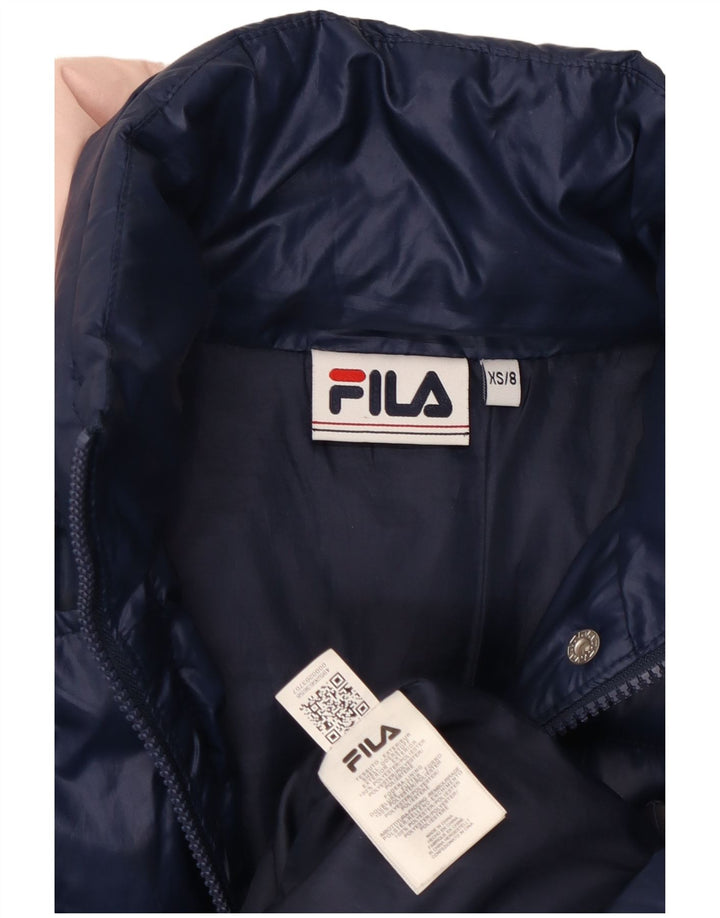 Fila Damen Übergroße grafische wattierte Jacke UK 6 XS Marineblau Polyester