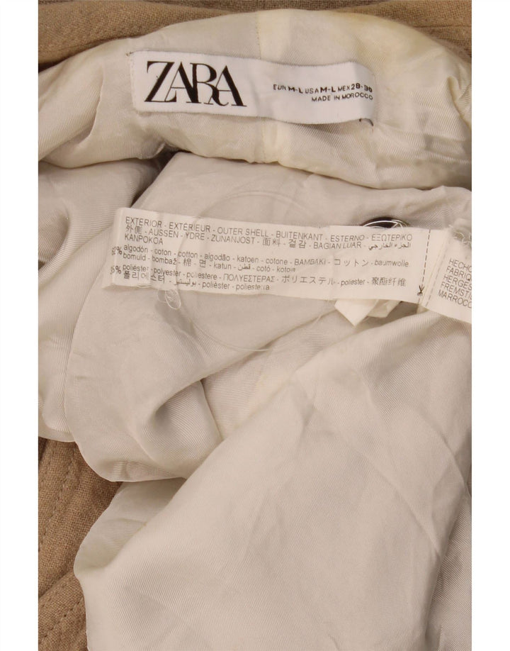 ZARA Damen Zweireihiger Mantel UK 14 Mittelbeige Baumwolle