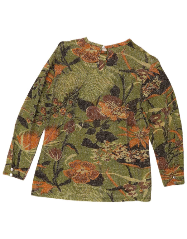 Vintage Damen Top 3/4 Ärmel IT 52 2XL Grün geblümt