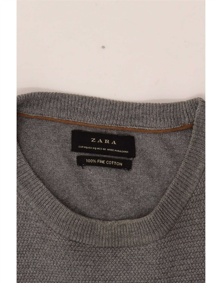 Zara Herren-Pullover mit Rundhalsausschnitt, mittelgraue Baumwolle