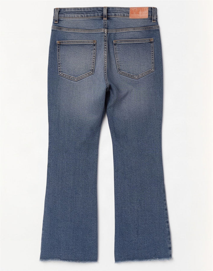 Zara Damen Crop Bootcut Jeans EU 40 Medium W30 L25 Blaue Baumwolle