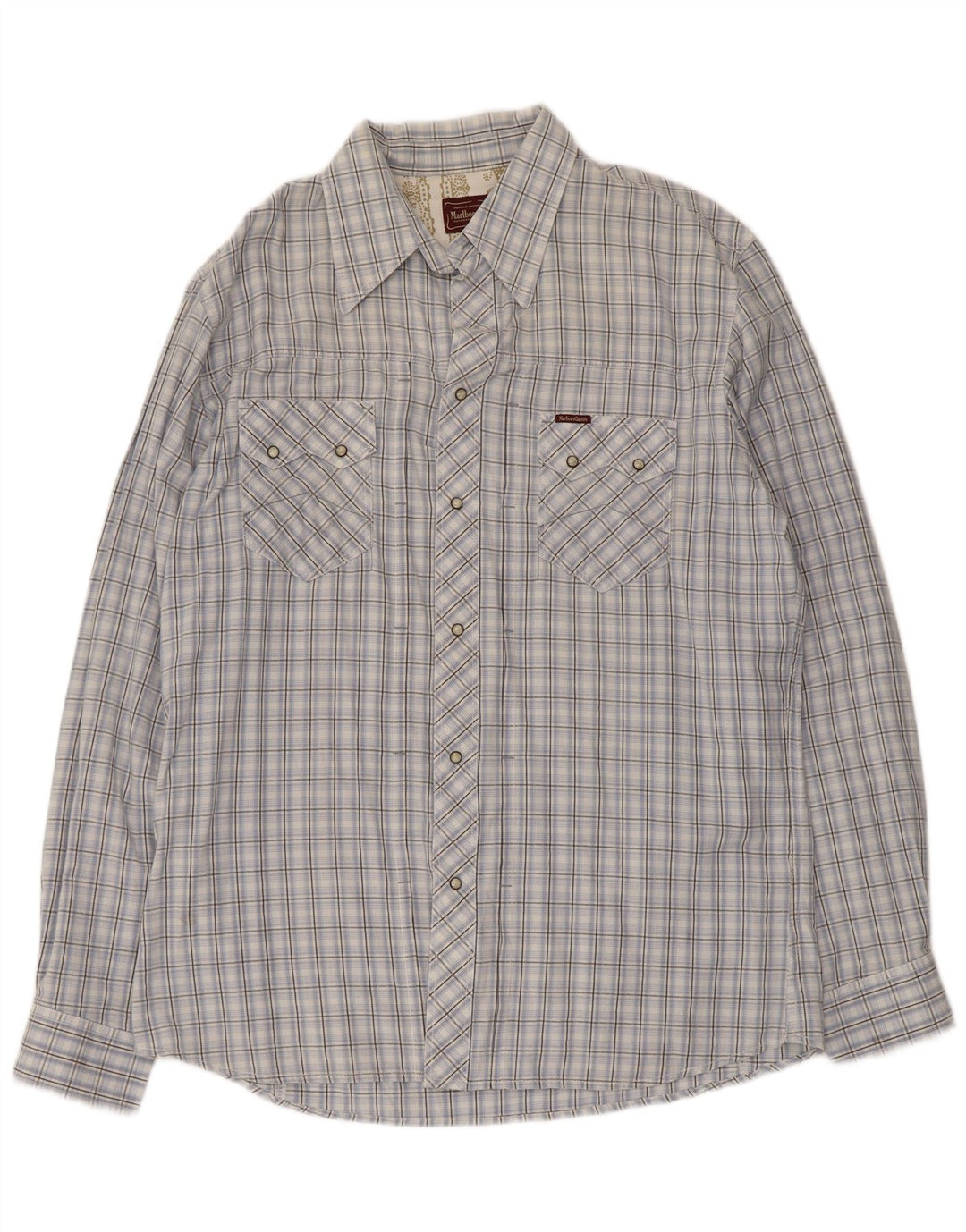 Marlboro Classics Herrenhemd 2XL, blau kariert, Baumwolle